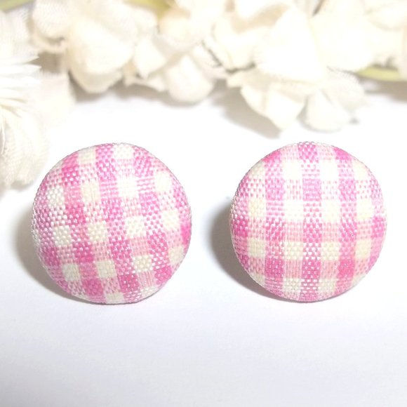 Pink Plaid Mixed Print Earrings